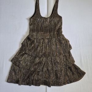 Girls Metallic Brown Tiered Party Dress